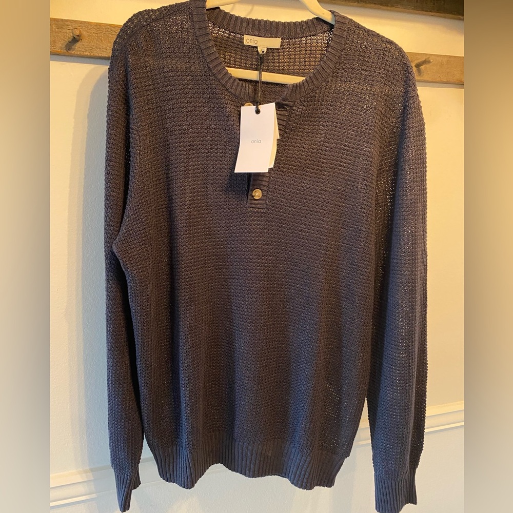 NWT Onia Lightweight Linen Henley Men’s Sweater Gunmetal Sz L $198